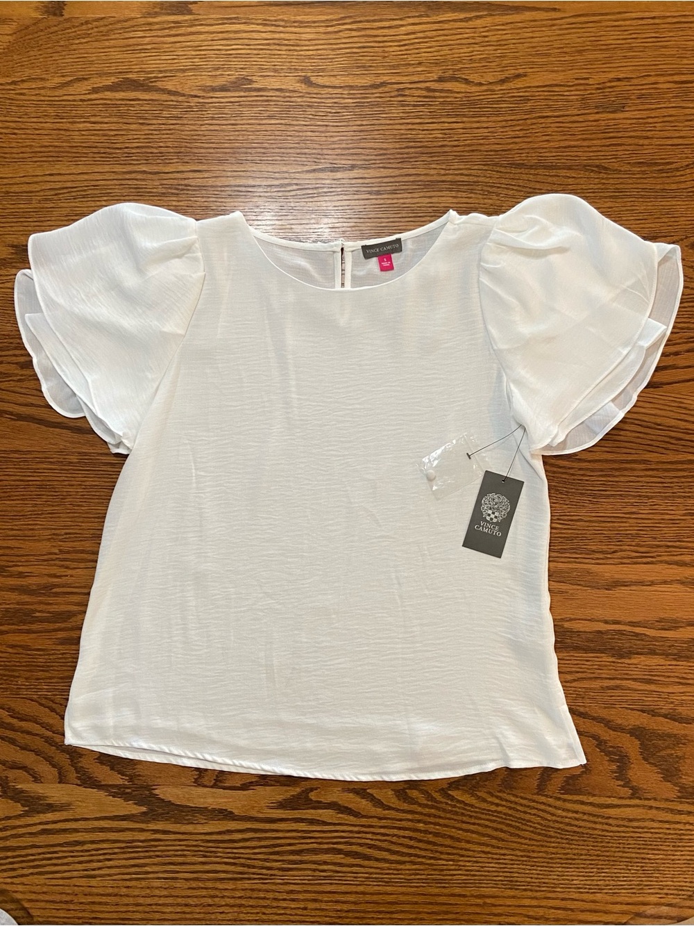 NWT Vince Camuto SZ S Blouse Top Summer Heat White Layered Ruffle Short Sleeve